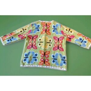 Vintage Susan Bristol Cardigan Womens Large Citron Sweater Butterfly Embroidered